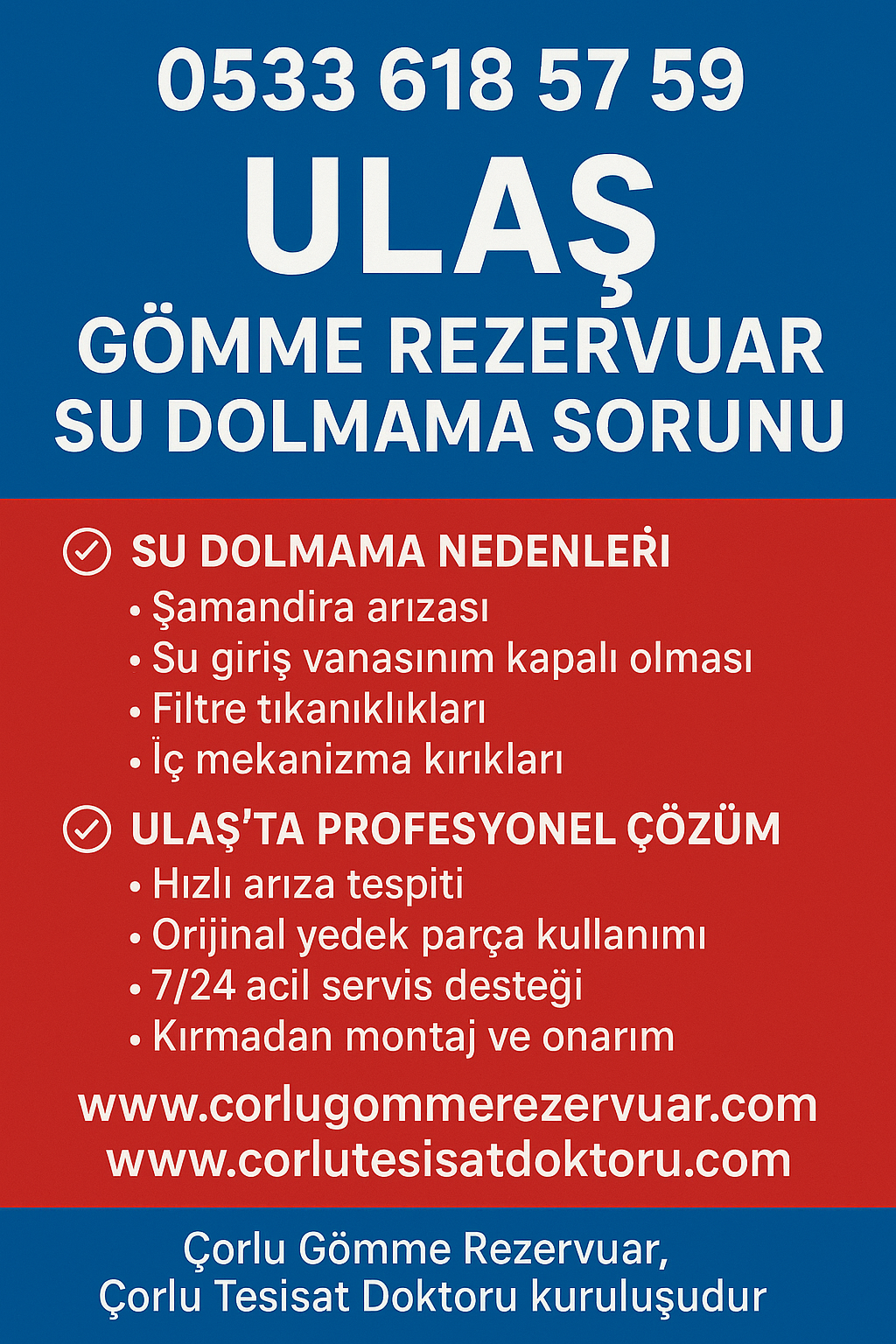 Ulaş Gömme Rezervuar Su Dolmama Sorunu – Çorlu Tesisat Doktoru