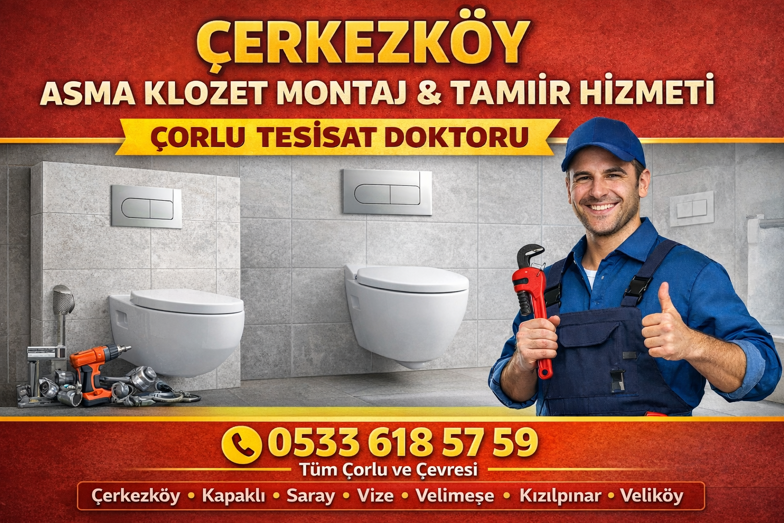 Çerkezköy Asma Klozet Montaj ve Tamir Hizmeti | Çorlu Tesisat Doktoru