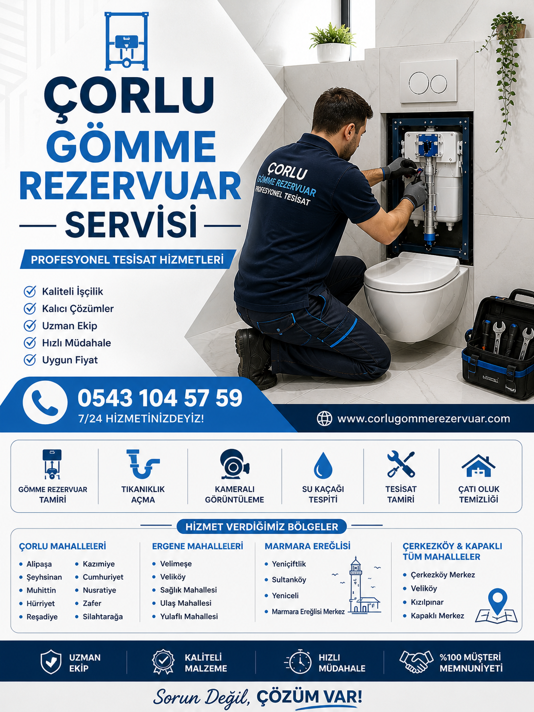 Çorlu Gömme Rezervuar Servisi | Modern Banyolarda Profesyonel Tamir ve Bakım Hizmetleri